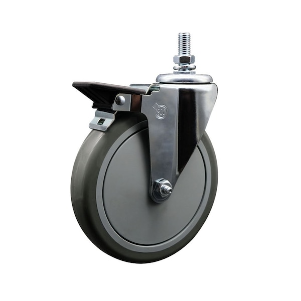 6 Inch Gray Polyurethane 10 MM Threaded Stem Caster with Brake